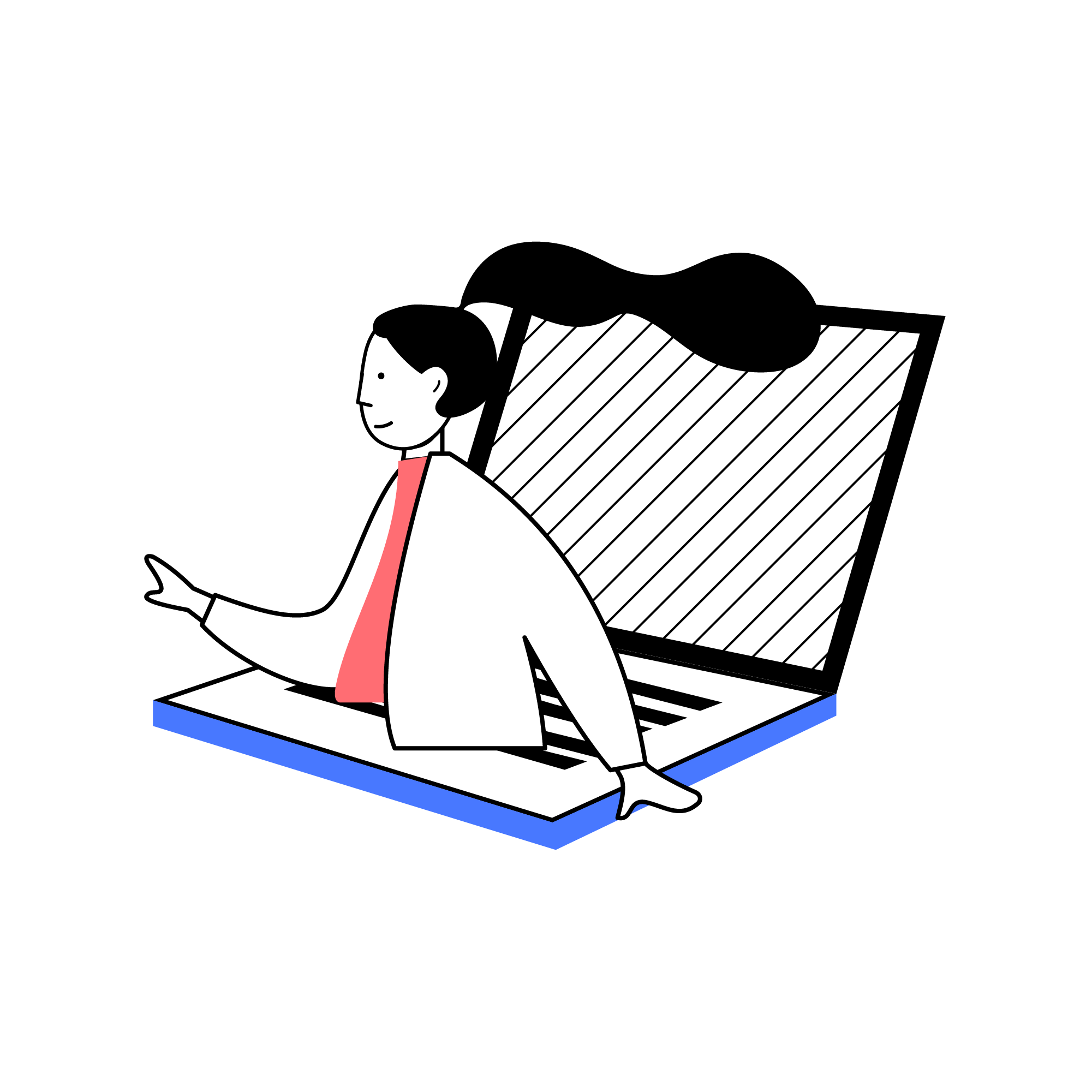 Illustrazione di una persona che emerge dallo schermo di un laptop e sembra fare un gesto in avanti.