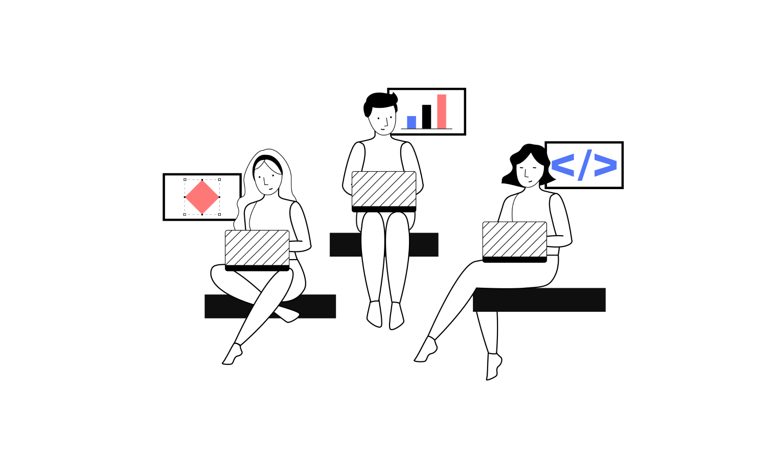 Team moku al lavoro con i portatili.