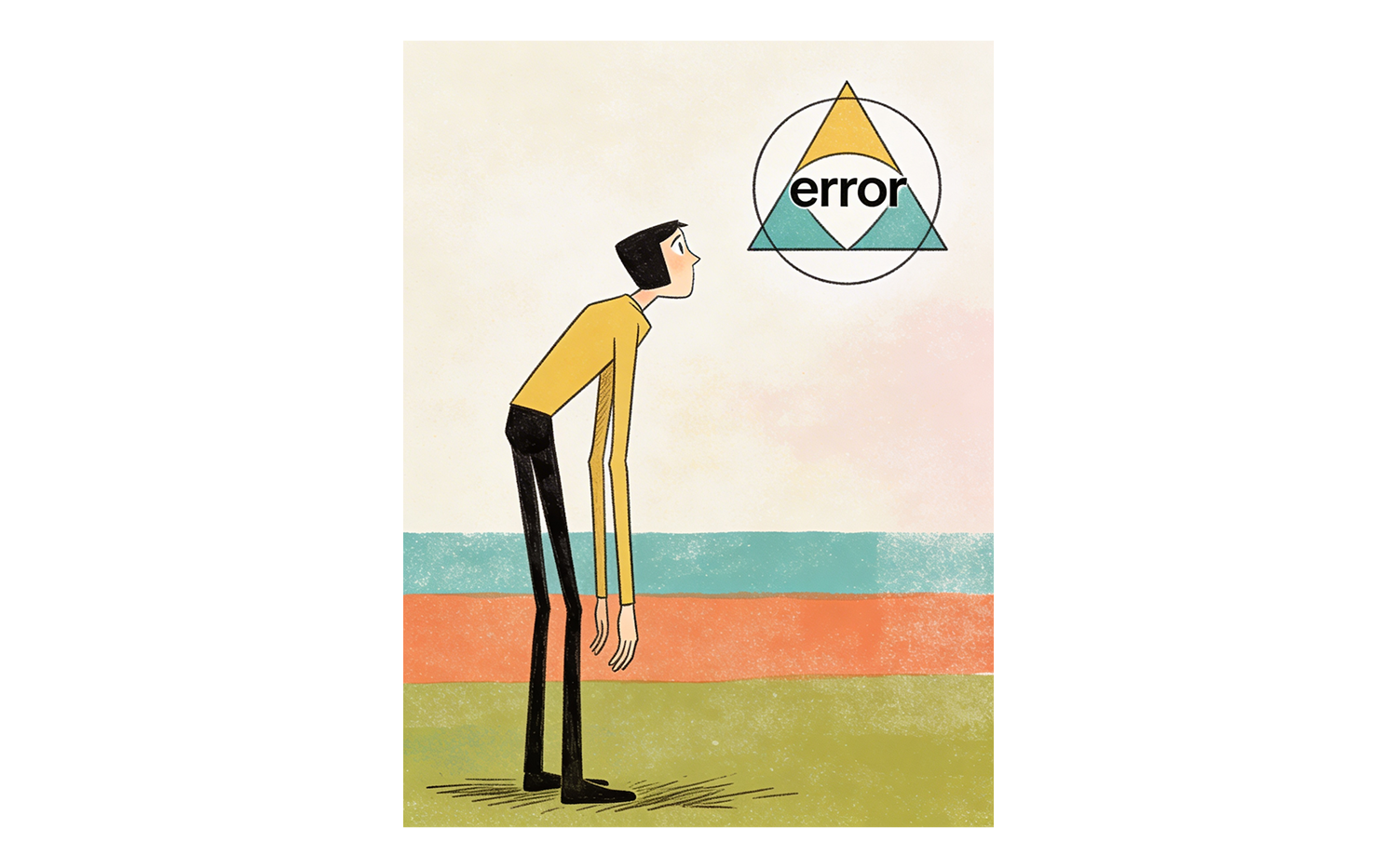 Illustrazione di una persona che osserva un cartello con scritto:"error"