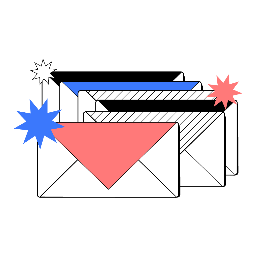Illustrazione di sei lettere sovrapposte.
