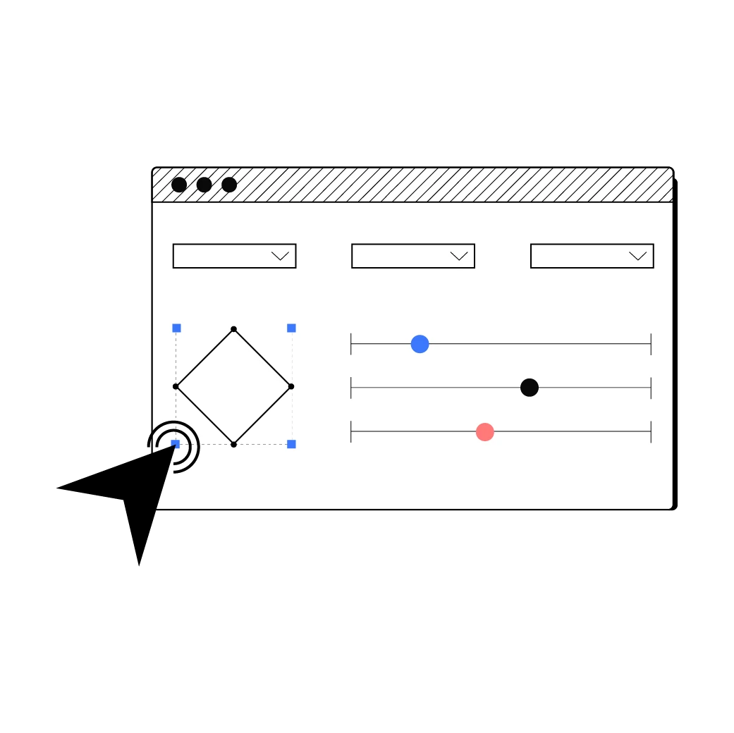 Illustrazione di una pagina web stilizzata che rappresenta il servizio "UX/UI".