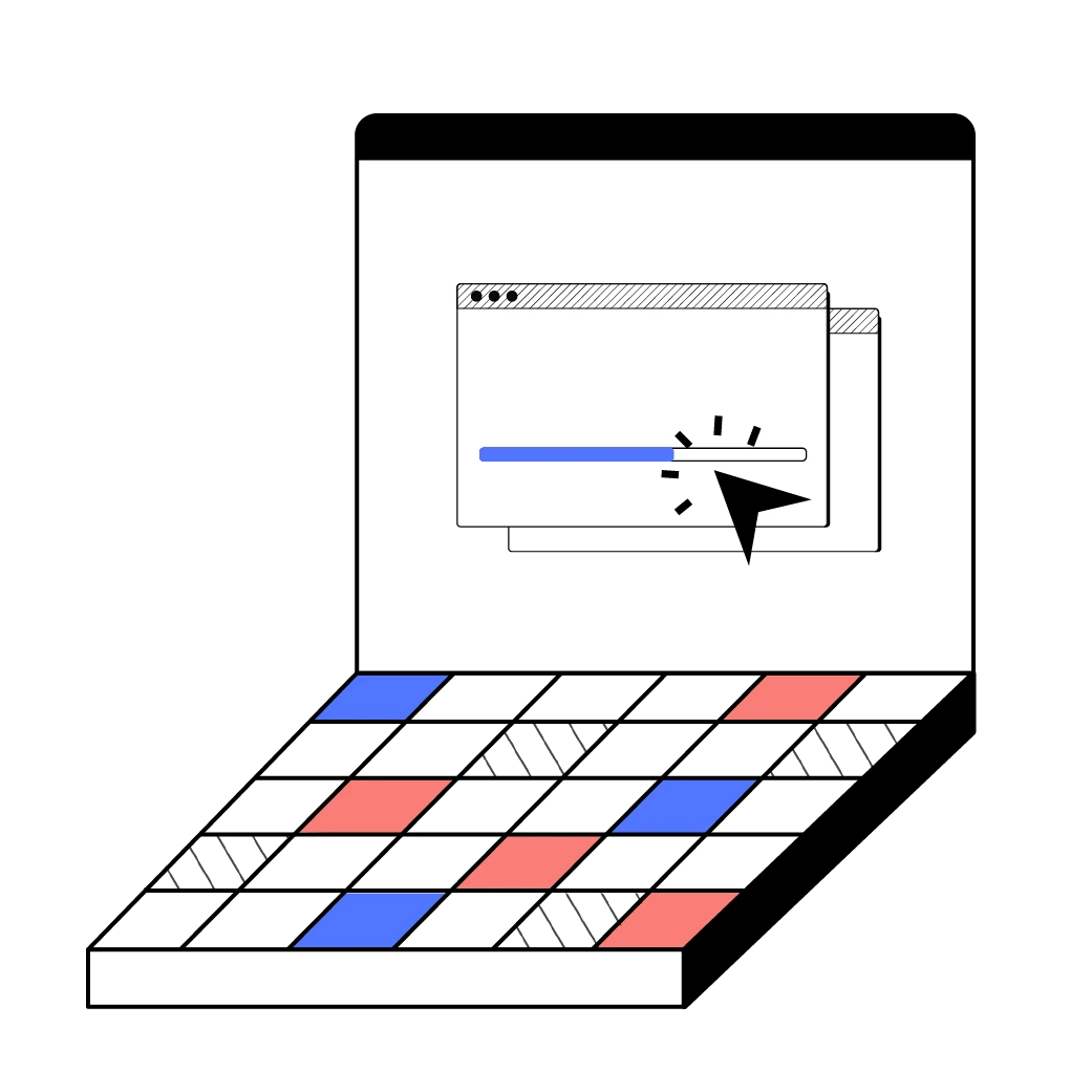 Illustrazione di un computer che rappresenta il servizio "software personalizzati".