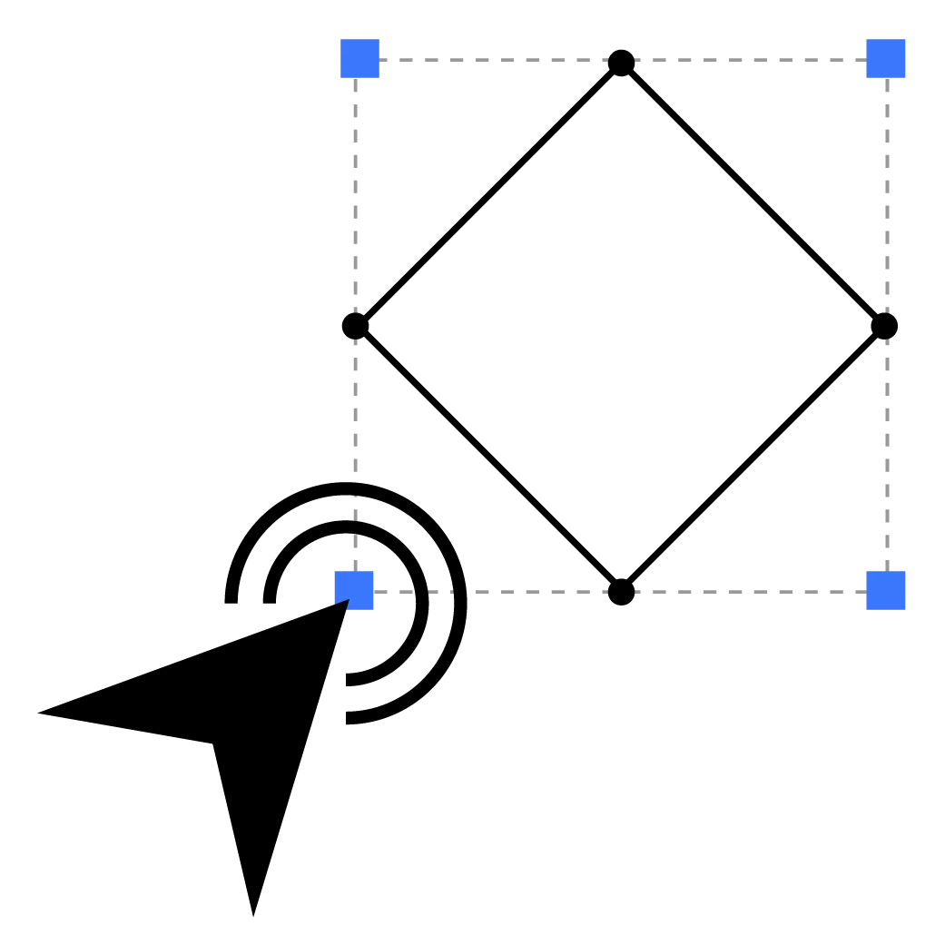 Illustrazione astratta di un cursore che disegna un quadrato
