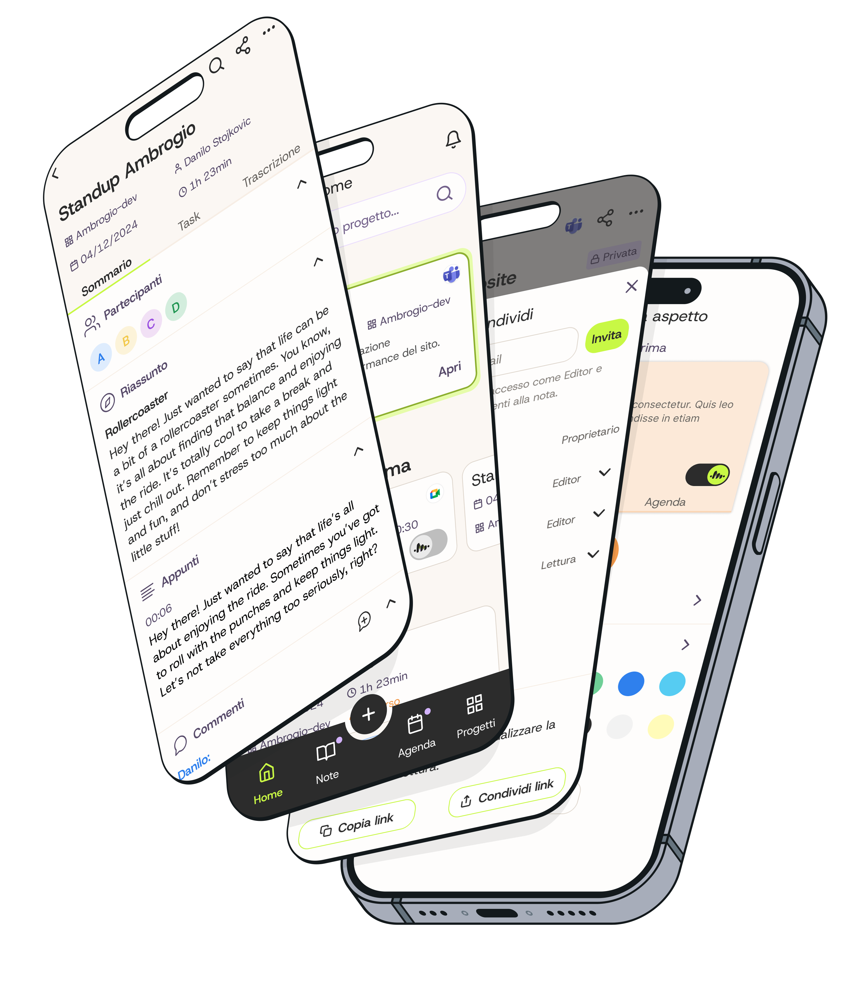 Schermate dell'app mobile Ambrogio
