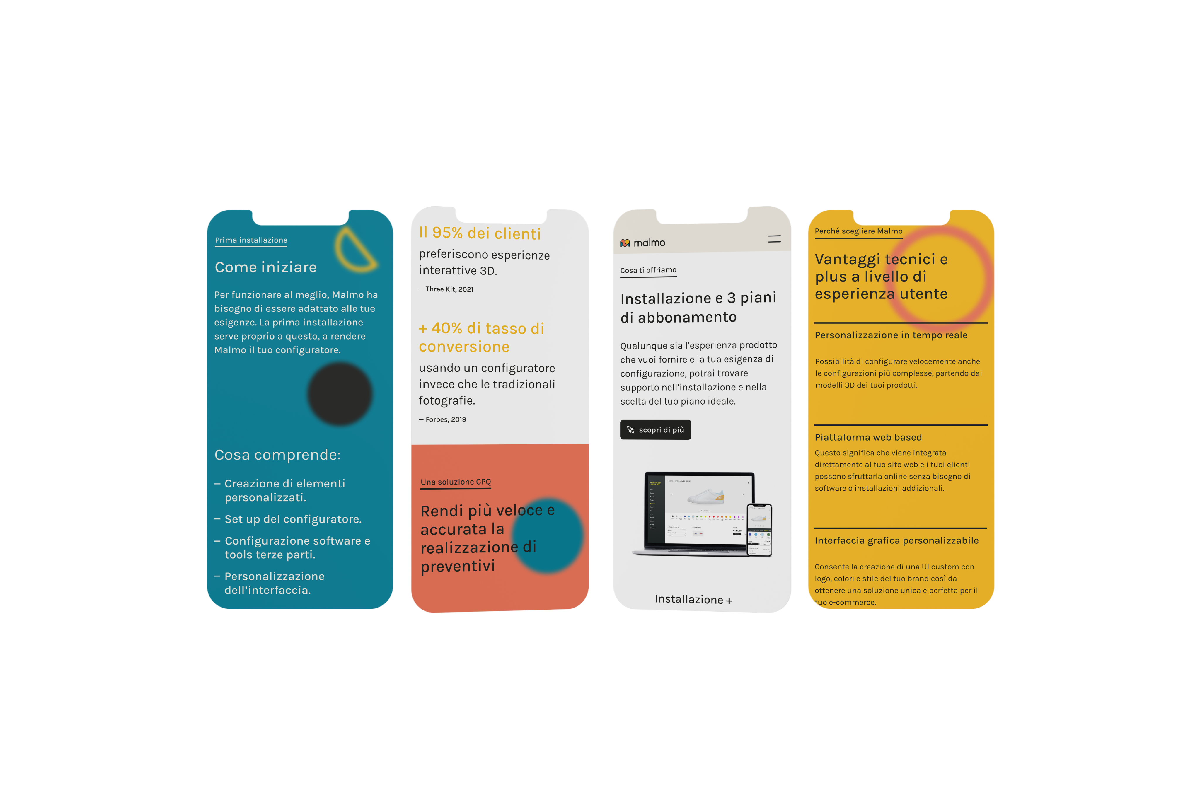 Schermate mobile della landing page di Malmo