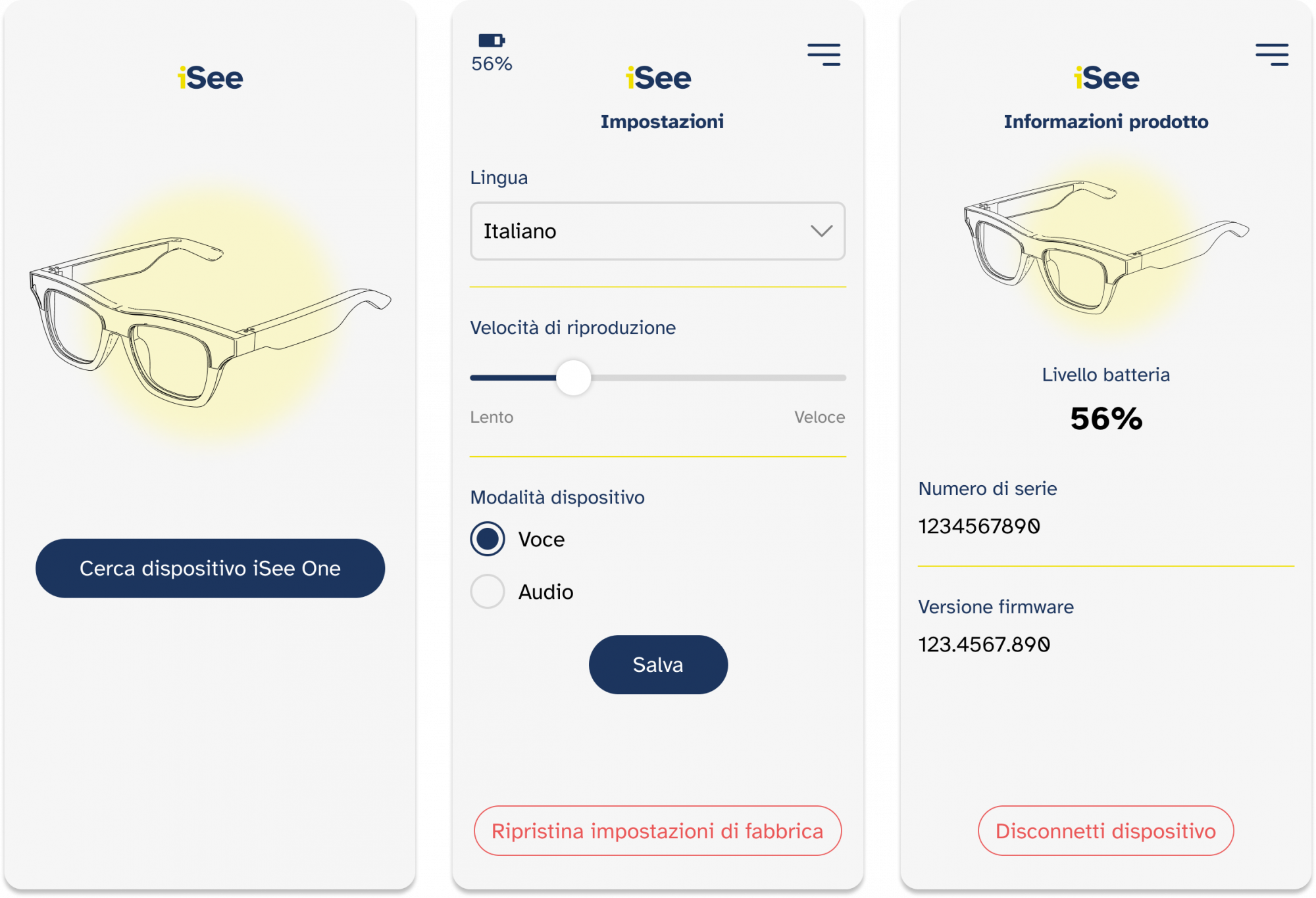 Schermate di utilizzo dell'app mobile iSee Connect