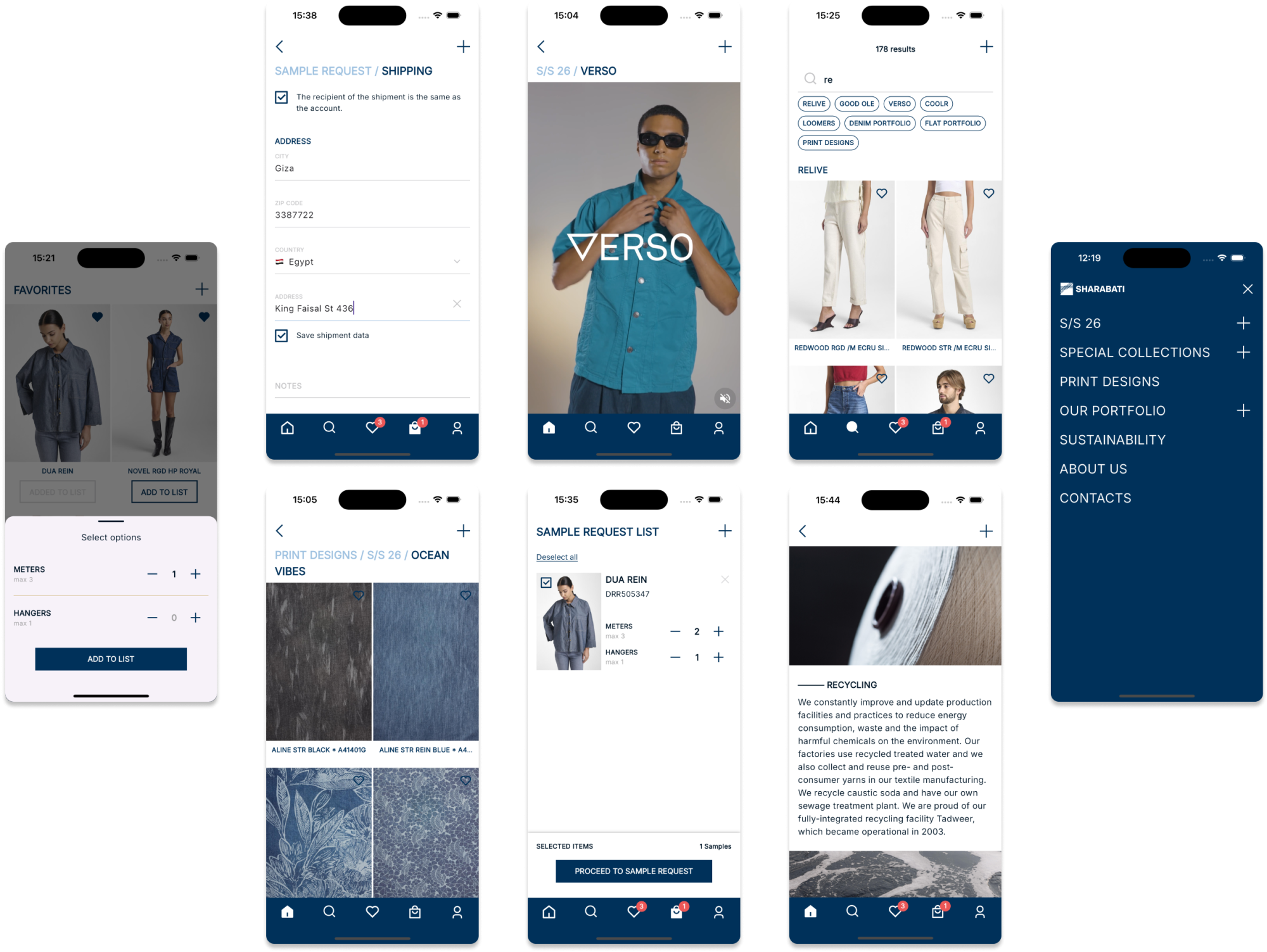 Schermate app mobile Sharabati