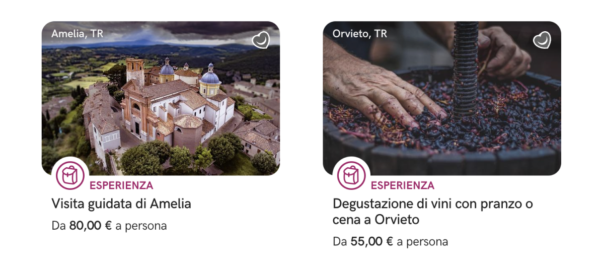 Cards di esperienze da fare.