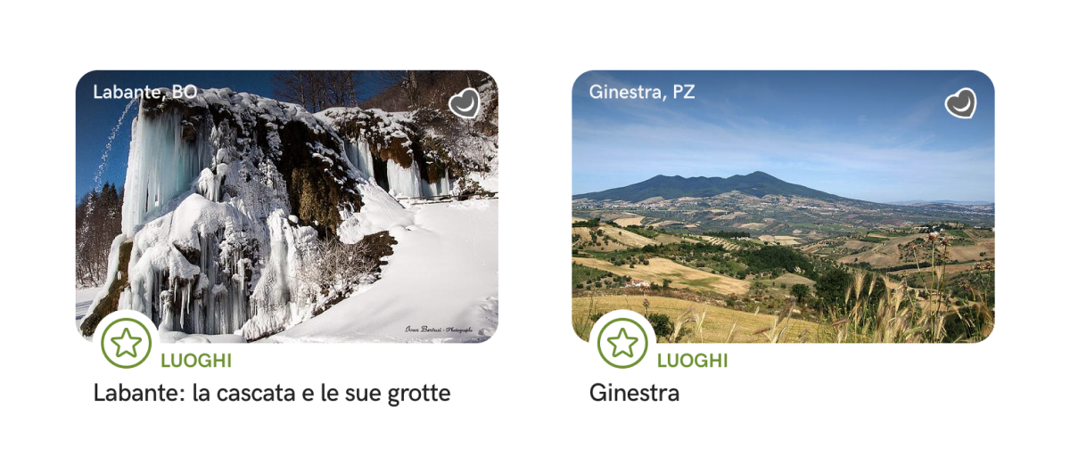 Cards di luoghi da visitare.